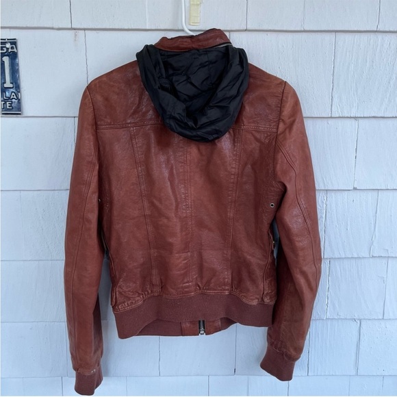 Mackage Moto Lamb Leather Concealed Hood Brown Jacket size Medium - Picture 5 of 15